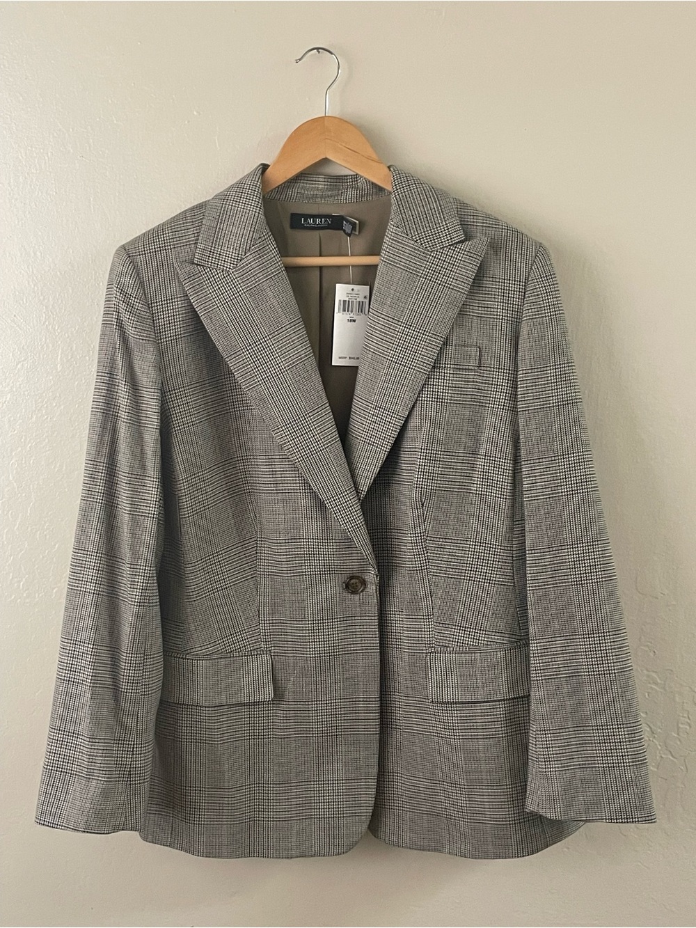 Lauren Ralph Lauren Houndstooth single breasted blazer taupe tan
